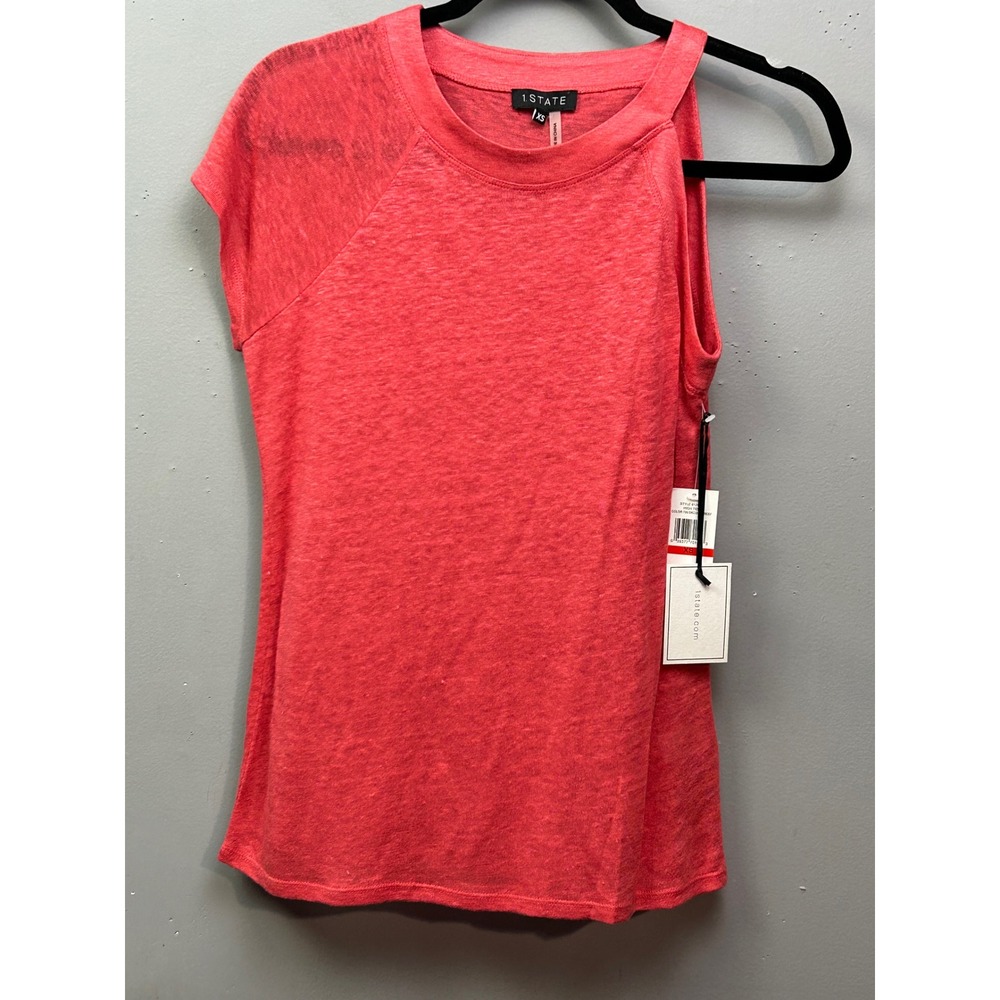 1.STATE Linen Blend Top Womens XS‎ Coral Pink Sleeveless Blouse Casual